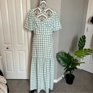 Checkered Puff Sleeve Maxi Dress